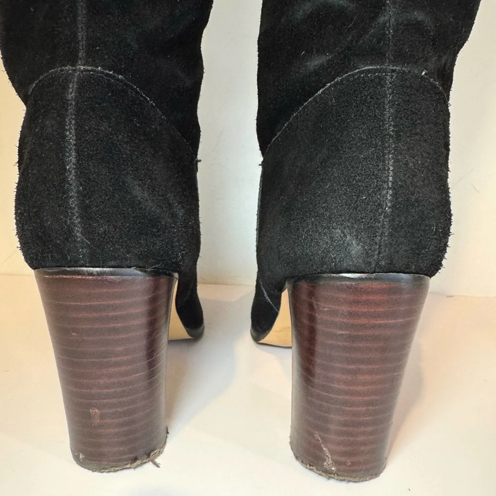 Lord & Taylor 424 Fifth Mikayla Black Suede Knee High Boots W Block Heel, Sz 8.5